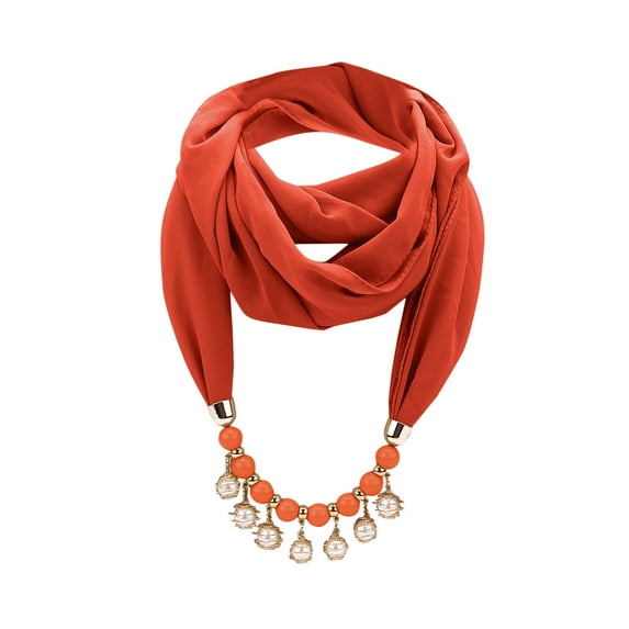UTSJKR Women's Scarf Pendant Necklace Vintage Bohemia Tassel Scarves Chiffon Infinity Scarfs Jewelry Accessory Orange