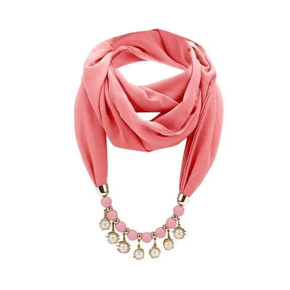 UTSJKR Women's Scarf Pendant Necklace Vintage Bohemia Tassel Scarves Chiffon Infinity Scarfs Jewelry Accessory Pink