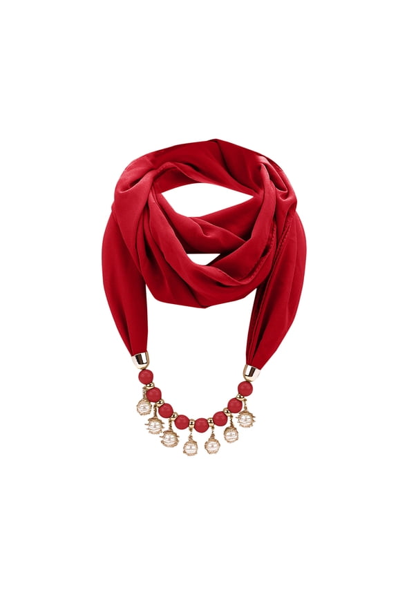 Women's Scarf Pendant Necklace Vintage Bohemia Tassel Scarves Chiffon Infinity Scarfs Jewelry Accessory Wine