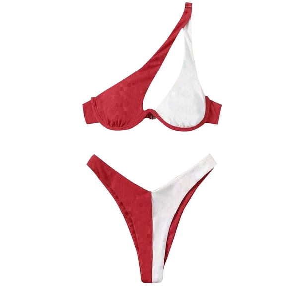 UTSJKR Women's Sexy Cutout One Shoulder Bikini Underwire Padded Two Piece Bathing Suit Cheeky Thong Brazilian Swimsuit Red L