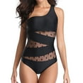 thumbnail image 1 of UTSJKR Women's Sexy One Piece Bathing Suits One Shoulder Swimsuits Slimming Dot Print Mesh Cutout Swimwear Black 10, 1 of 6