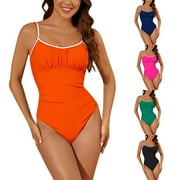 UTSJKR Women's Sexy One Piece Swimsuit Tummy Control Bathing Suits Trendy Trim Monokini Summer Beach Straps Swimwear Black XXL