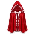 thumbnail image 1 of UTSJKR Women’s Short Hooded Velvet Cape Cloak with Lace Trim and Front Ribbon Tie for Fairytale Character Halloween Cosplay Party Fancy Dress Outfit Red S, 1 of 4