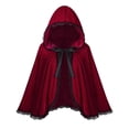 thumbnail image 1 of UTSJKR Women’s Short Hooded Velvet Cape Cloak with Lace Trim and Front Ribbon Tie for Fairytale Character Halloween Cosplay Party Fancy Dress Outfit Wine M, 1 of 4