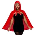 thumbnail image 1 of UTSJKR Women’s Short Hooded Velvet Cape Cloak with Ruffled Cuff and Front Bow Tie for Fairytale Character Halloween Cosplay Party Fancy Dress Costume Red, 1 of 7