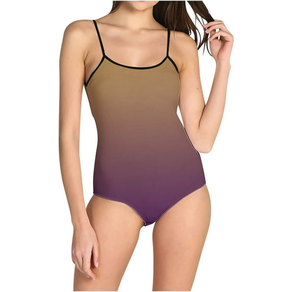 UTSJKR Women's Slip One Piece Bathing Suit Backless Sport Training Swimwear Gradient Tummy Control Slimming Athletic Swimsuits Khaki 6