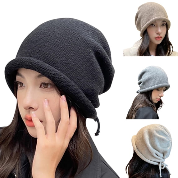 UTSJKR Women's Slouchy Beanie Fashionable Knitted Wool Hats Soft Warm Fall Winter Solid Color Beanies Cap for Cold Weather Beige