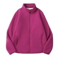 thumbnail image 1 of UTSJKR Women's Solid Color Soft Fleece Zip Up Stand Collar Long Sleeve Warm Pockets Outwear Coat Plus Velvet Thickening Winter Jackets Hot Pink M, 1 of 8