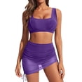 thumbnail image 1 of UTSJKR Women's Solid Mesh Insert Drawstring Bikini Swimsuit, Ruched High Waist 2 Piece Bathing Suit for Summer Beach and Pool Parties Purple S, 1 of 9