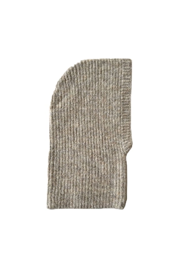 Women's Solid Rib Knit Balaclava Hat, Warm Wool Blend Full Face Cover Adjustable Cold Weather Cap Khaki