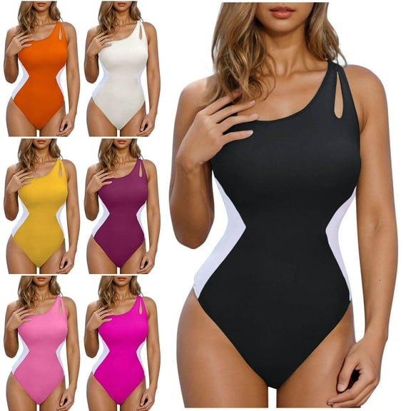 UTSJKR Women's Sporty Swimsuits Oen Shoulder Bathing Suits One Piece Athletic Swimwear Surfing Training Monokini Beach Wear Black S