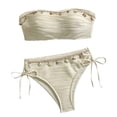 thumbnail image 1 of UTSJKR Women's Strapless Bandeau Bikini Set, Solid Color 2 Piece Bathing Suit with Removable Chest Pad, Casual Swimwear for Summer Beach Party Beige M, 1 of 8
