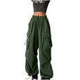 thumbnail image 1 of UTSJKR Women's Streetwear Baggy Cargo Pants with Drawstring Pockets Wide Leg Trousers Hip Hop Joggers Oversized Sweatpants Green XL, 1 of 6