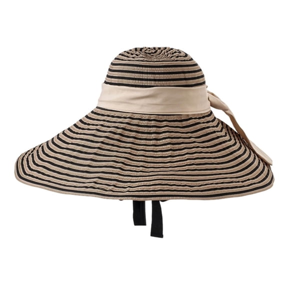 UTSJKR Women's Striped Foldable Sun Bucket Hat, UPF 50 UV Protection Breathable Wide Brim Cap for Summer Khaki