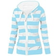 thumbnail image 1 of UTSJKR Women's Striped Hoodies Full Zipper Long Sleeve Fleece Lined Sweatshirt Jackets Winter Warm Hooded Pullover Coats Light Blue XXXL, 1 of 4