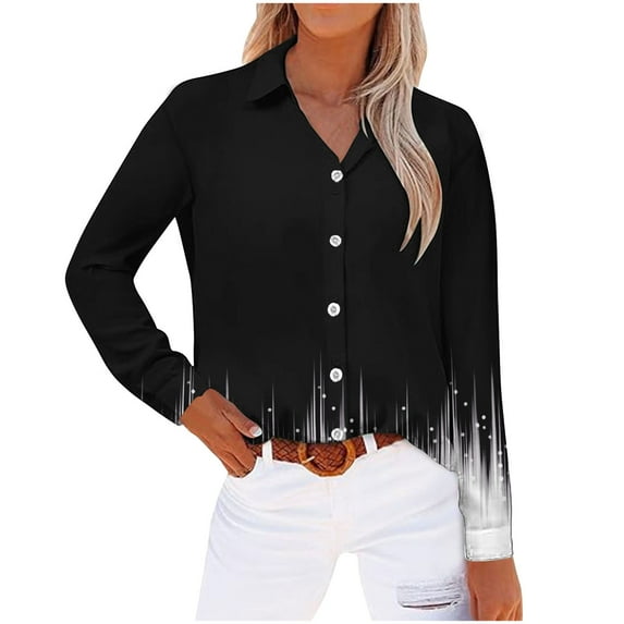 UTSJKR Women's Stylish Button Down Shirts Long Sleeve Tunic Tops 2024 Fashion Polka Dots Print Lapel Neck Blouses Vacation Loose Fit Flowy Basic Casual Tops Black XXXL