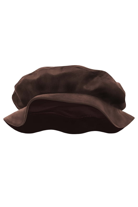 Women's Suede Wavy Brim Bucket Hat, Vintage Retro Soft Fabric Adjustable Daily Outdoor Fashion Cap Brown