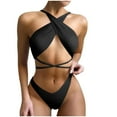 thumbnail image 1 of UTSJKR Women's Summer Bikini Set Ribbed Criss Cross Halter Bikini Swimsuit Fashion Beach Bathing Swimsuit Black L, 1 of 5