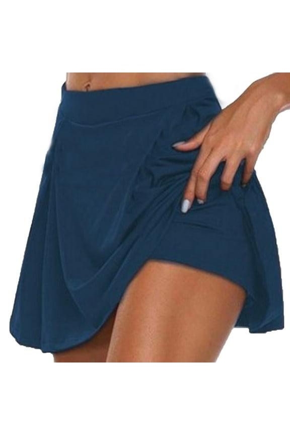 Women's Summer Pleated Skort High Waist A-Line Shorts with Pocket Solid Active Tennis Golf Skirts Navy L