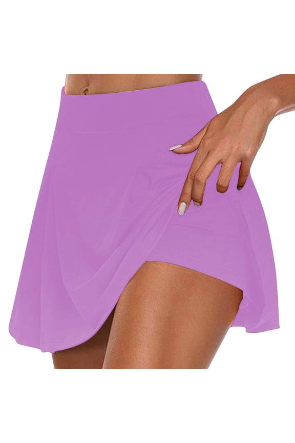 Women's Summer Pleated Skort High Waist A-Line Shorts with Pocket Solid Active Tennis Golf Skirts Purple M