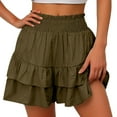 thumbnail image 1 of UTSJKR Women's Summer Ruffle Shorts Skirt High Waist Pleated Mini Skirts A Line Flowy Beach Shorts with Pockets Army Green L, 1 of 5