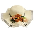 thumbnail image 1 of UTSJKR Women's Sunflower Floral Straw Sun Hat, Wide Brim Foldable UPF 50 Beach Vacation Fashion Cap White, 1 of 2