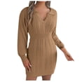 thumbnail image 1 of UTSJKR Women's Sweater Dresses Deals Long Sleeve Bodice Dresses 2024 Fashion Ribbed Vintage Solid Lapel V Neck Prom Dress Knited Bodycon Pullover Jumper Sweaters Dresses Fall Basic Khaki M, 1 of 7
