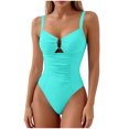 thumbnail image 1 of UTSJKR Women's Sweetheart Neck One-Piece Swimsuit, Ruched Tummy Control Bathing Suit with Gold U-Ring Detail Mint Green S, 1 of 5