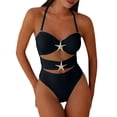 thumbnail image 1 of UTSJKR Women's Sweetheart Neck One-Piece Swimsuit with Gold Ring Hardware, Ruched Tummy Control Bathing Suit Black M, 1 of 6