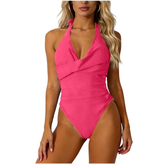 UTSJKR Women's Sweetheart Swim Dress, Ruched Tummy Control Bathing Suit with Wrap Skirt and Side Bow Detail Hot Pink S