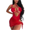 thumbnail image 1 of UTSJKR Women's Swim Cutout Tie Backless Halter One Piece Swimsuit with Beach Skirt， Beachwear Bathing Suit for Women Red M, 1 of 5