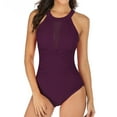 thumbnail image 1 of UTSJKR Women's Swimming Costume One Piece Bikini Set Tummy Control Swimsuits Ruched Mesh Halterneck Bathing Suits Purple M, 1 of 2