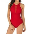 thumbnail image 1 of UTSJKR Women's Swimming Costume One Piece Bikini Set Tummy Control Swimsuits Ruched Mesh Halterneck Bathing Suits Red M, 1 of 2
