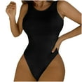 thumbnail image 1 of UTSJKR Women's Swimsuit Solid One-Piece Coverage Bathing Suit Ribbed Tummy Control Open Back Slimming Monokini Swimwear Black L, 1 of 8