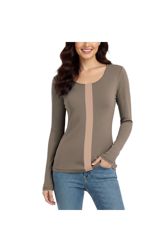 Women's Thermal Tops Long Sleeve Fleece Lined Underwear Tops Crew Neck Undershirt Ultra Soft Baselayer for Winter Khaki L