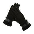 thumbnail image 1 of UTSJKR Women’s Thick Warm Suede Leather Mittens Fashion Solid Pattern Wrist Length Gloves with Windproof Touch Screen for Cycling Black, 1 of 3