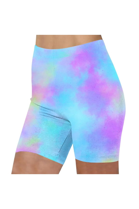 Women's Tie Dye Print Yoga Shorts Fashion High Waisted Seamless Compression Biker Shorts Comfy Running Gym Workout Legging Shorts Casual Comfy Slim Shorts Blue XL