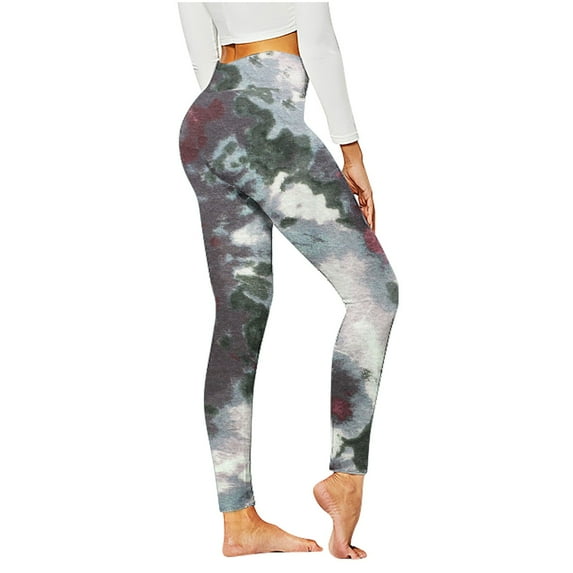 UTSJKR Women's Tie Dye Printed High Waist Yoga Pants Stretch Workout Leggings Tummy Control Gym Fitness Running Tights Plus Size Gray S
