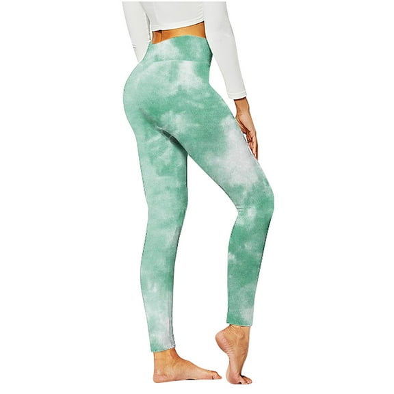 UTSJKR Women's Tie Dye Printed High Waist Yoga Pants Stretch Workout Leggings Tummy Control Gym Fitness Running Tights Plus Size Green M