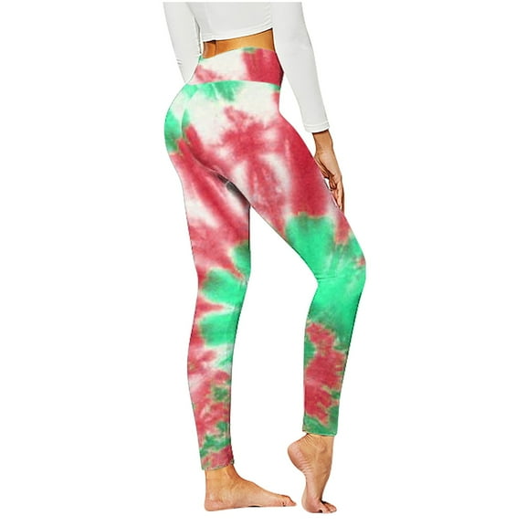 UTSJKR Women's Tie Dye Printed High Waist Yoga Pants Stretch Workout Leggings Tummy Control Gym Fitness Running Tights Plus Size Green XXL