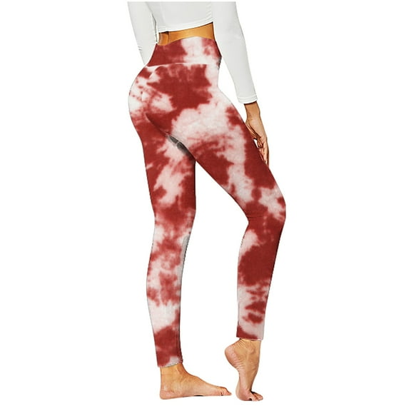 UTSJKR Women's Tie Dye Printed High Waist Yoga Pants Stretch Workout Leggings Tummy Control Gym Fitness Running Tights Plus Size Red L