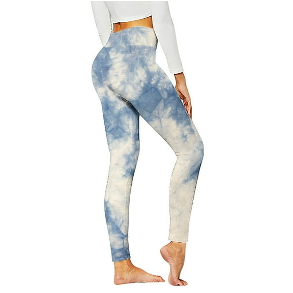UTSJKR Women's Tie Dye Printed High Waist Yoga Pants Stretch Workout Leggings Tummy Control Gym Fitness Running Tights Plus Size White XXL
