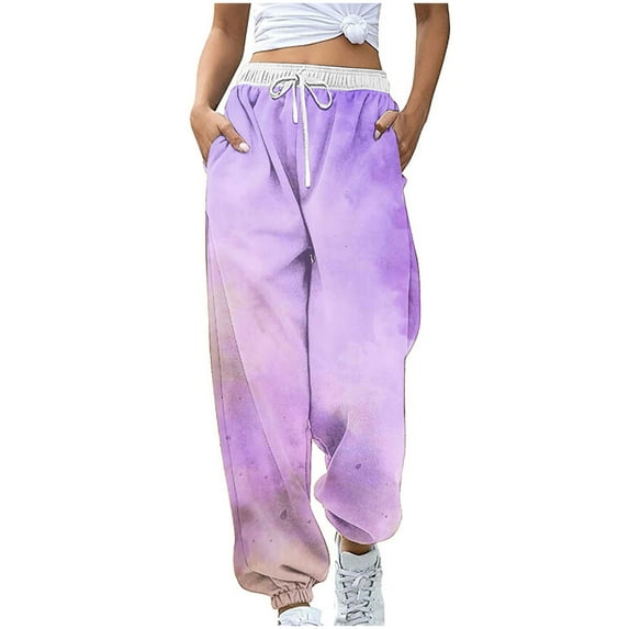 UTSJKR Women's Tie Dye Sweatpants High Waist Loose Fit Jogger Pants Comfy Elastic Waist Long Trousers for Sport Workout Wear Purple S