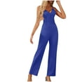 thumbnail image 1 of UTSJKR Women's Trendy Jumpsuit Solid Color Spaghetti Strap V Neck Backless High Waist Wide Leg Long Romper Pants Blue M, 1 of 5