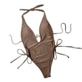 thumbnail image 1 of UTSJKR Women's Trendy One Piece Swimsuit Deep V Neck Halter Side Drawstring Ruched High Cut Beach Bathing Suit 2026 Coffee S, 1 of 6