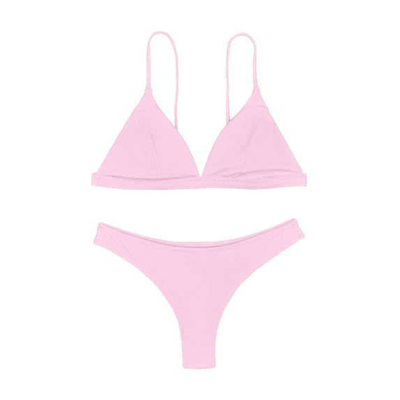 UTSJKR Women's Triangle Bikini Set Textured Frilled Smocked Ruched Push Up Swimsuit Two Piece Bathing Suit Pink S