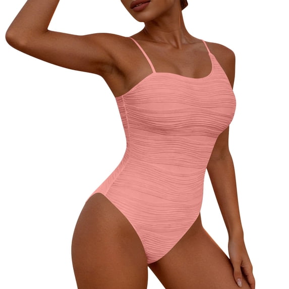 UTSJKR Women's Twist-Front V-Neck One-Piece Swimsuit, Ruched Tummy Control Bathing Suit with Center Keyhole Cutout Pink L
