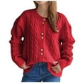 thumbnail image 1 of UTSJKR Women's Twist Knit Cardigan Sweater, Long Sleeve Loose Casual Sweaters Coat Open Front Button Down Warm Jumper Tops Red L, 1 of 6