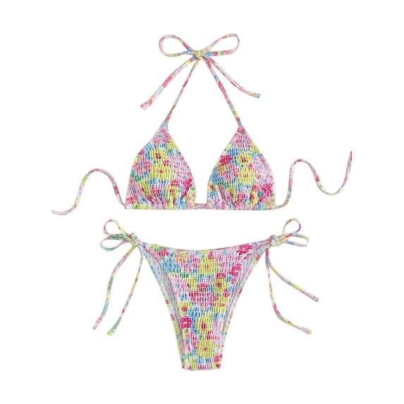 UTSJKR Women's Two Piece Bikini Sets Plaid Trendy Bathing Suit High Waisted Halter Triangle Swimsuit Bikini Set Yellow M