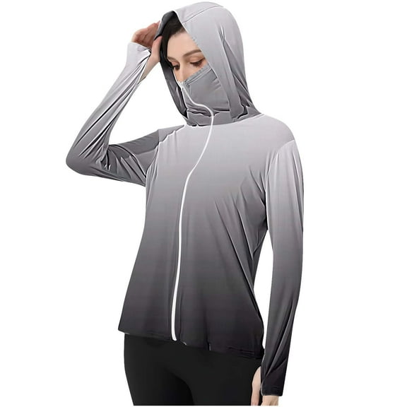 UTSJKR Women's UPF 50  Sun Protection Hoodie Jacket with Mask Lightweight Long Sleeve Sun Shirt with Pocket Hiking Outdoor Multicolor S
